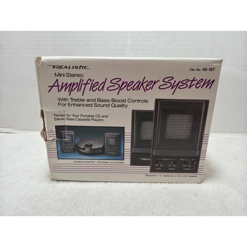 NIB Realistic Amplified Speaker System Black Vintage 40-167 Radio Shack
